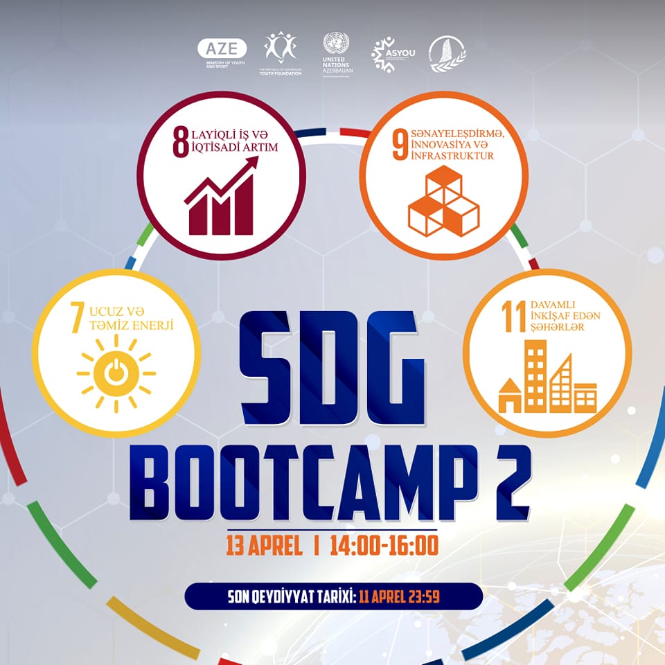 “AzMUN” proqramı çərçivəsində Azərbaycan Memarlıq və İnşaat Universitetində növbəti SDG Bootcamp təşkil olunacaq. Bootcamp 7, 8, 9 və 11-ci Dayanıqlı İnkişaf Məqsədlərinə həsr olunacaq. 
📷 13 aprel
📷 14:00-16:00
forms.gle/waubrrpM8F5gaP…
#Gənclərİdman #birkimibirlikdə