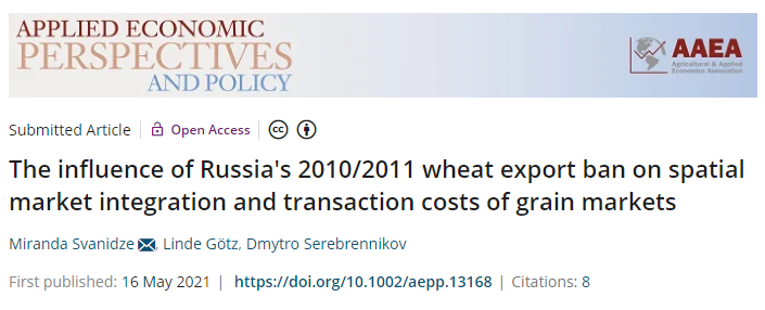 Our findings on Russia’s 2010/11 wheat export ban seem to be of broad interest in current times: doi.org/10.1002/aepp.1…