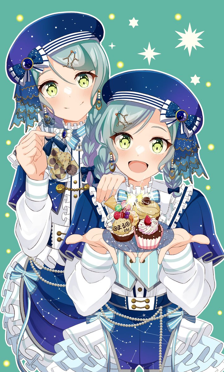 hikawa hina ,hikawa sayo multiple girls 2girls braid twins food siblings bow  illustration images