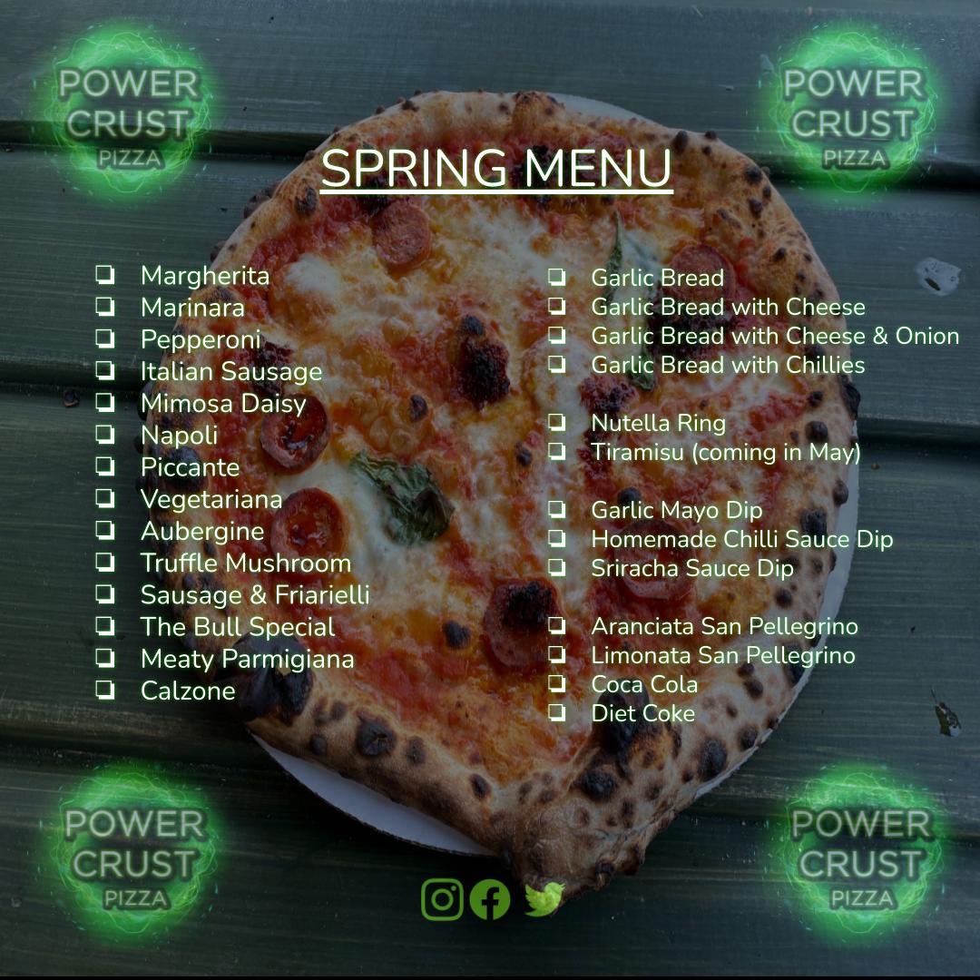 Check out our New Spring Menu! 
Also available on Uber Eats and Deliveroo!  What’s your favourite?
#powercrustpizza #pizza #sourdoughpizza #shootershill #Greenwich #plumstead #woolwich #mobilecatering