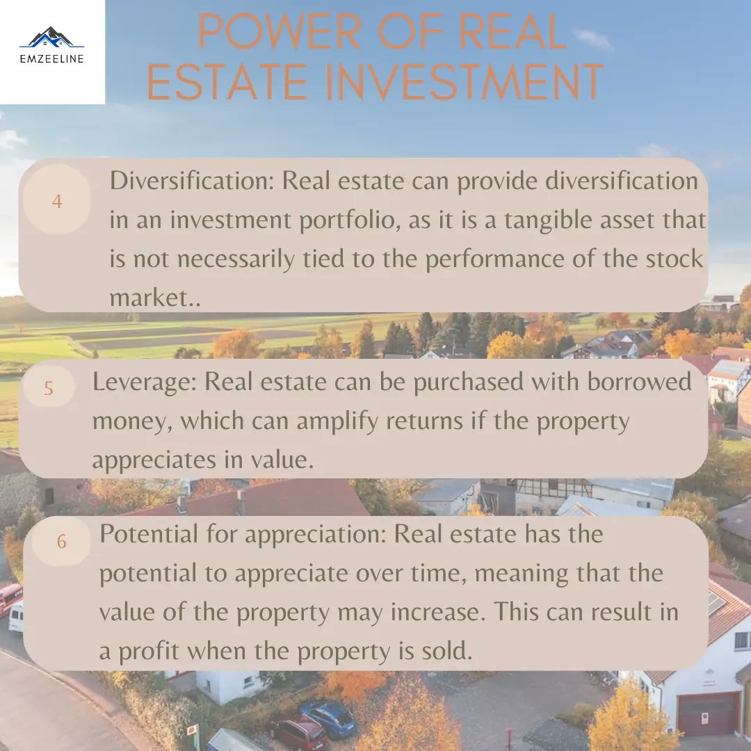 #RealEstate #investment can be a #powerful #tool for #Building #wealth and #creating #Financial #Security. Here are some #reasons why

#propertymanagement #realestateinvesting #emzeeline #cashflow #inflation