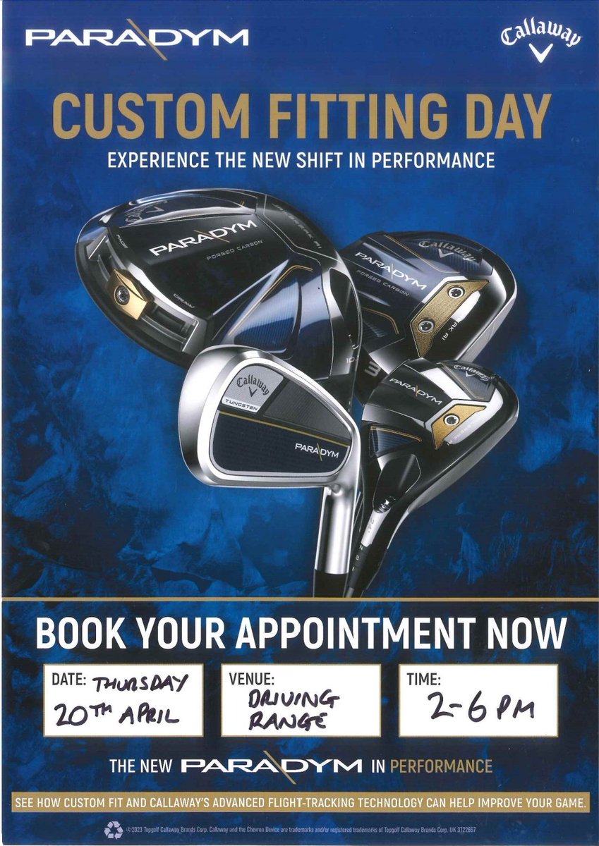 Callaway Paradym Custom Fitting Day 20th April 2023 - book your slot now #Callaway #Paradym #callawayparadym #callawaygolf #Drivingrange #customfit #booknow #Bedfordshire #Bedfordshiregolfclub #golf #golfclub #clubfitting