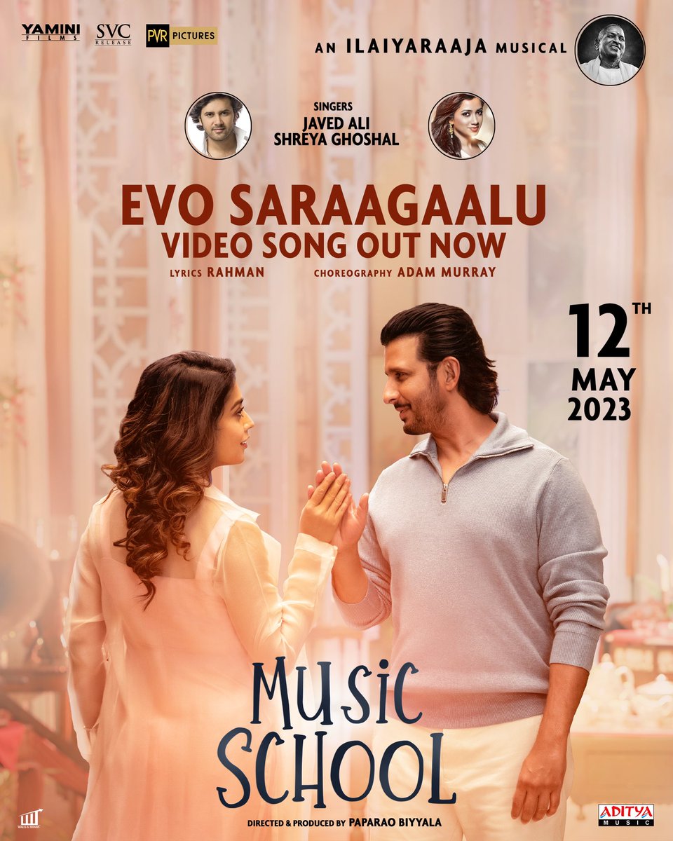 Indulge in the warmth of this beautiful melody and let it fill your heart with joy! 😍❤️ youtu.be/4D9fg1tOSTs #EvoSaraagaalu video song out now 🥳 An Ilaiyaraaja’s Musical Magic 🎶 #Musicschoolmovie hitting theatres on 12th May @shriya1109 @TheSharmanJoshi @ilaiyaraaja…