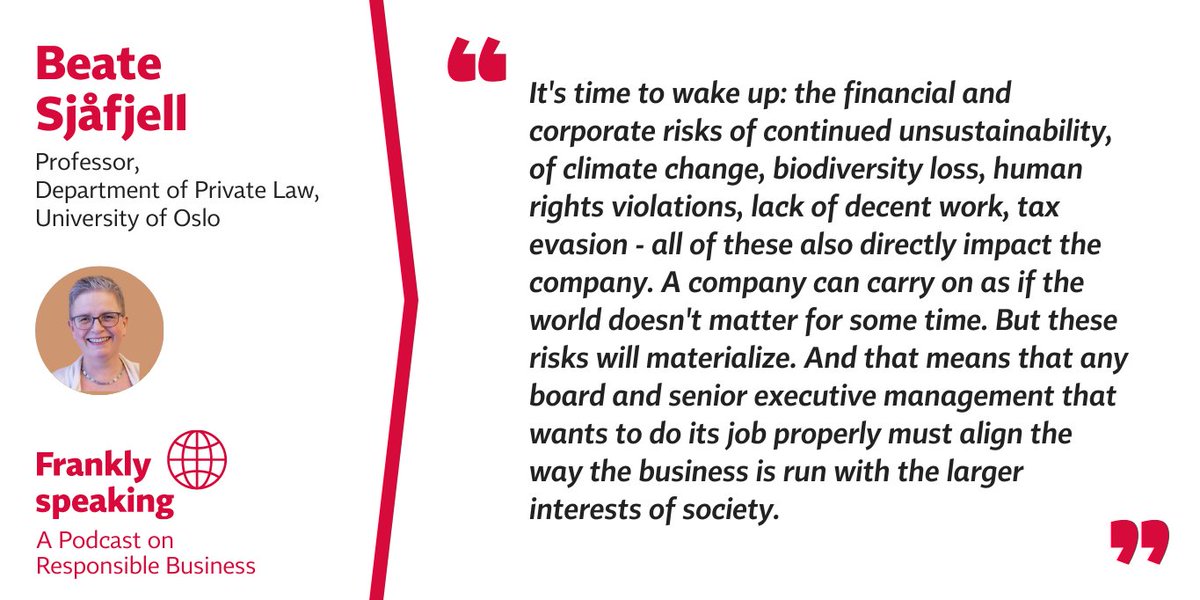 Responsible Companies | Frank Bold (@purposeofcorp) on Twitter photo <a href="/SustainabltyLaw/">SustainabilityLaw</a> <a href="/collegeofeurope/">College of Europe</a> <a href="/CircleU_eu/">Circle U.</a> <a href="/DaughtrsThemis/">Daughters of Themis Int'l Women Business Scholars</a> <a href="/mouetteobscure/">jaakko salminen</a> <a href="/canclimatelaw/">Canada Climate Law Initiative</a> <a href="/CBL_AllardLaw/">Centre for Business Law at UBC</a> <a href="/comclimatelaw/">CCLI</a> @maxim_usynin <a href="/AchalieKumarage/">Achalie Kumarage</a> How to integrate sustainability into a company's decision making❓
Join us as we discuss the differences between corporate governance frameworks, and why stakeholder primacy may not be the best alternative to shareholder primacy with Prof. Sjåfjell 🎙️➡️ spoti.fi/3MDj9qu <a href="/SustainabltyLaw/">SustainabilityLaw</a> <a href="/collegeofeurope/">College of Europe</a> <a href="/CircleU_eu/">Circle U.</a> <a href="/DaughtrsThemis/">Daughters of Themis Int'l Women Business Scholars</a> <a href="/mouetteobscure/">jaakko salminen</a> <a href="/canclimatelaw/">Canada Climate Law Initiative</a> <a href="/CBL_AllardLaw/">Centre for Business Law at UBC</a> <a href="/comclimatelaw/">CCLI</a> @maxim_usynin <a href="/AchalieKumarage/">Achalie Kumarage</a> How to integrate sustainability into a company's decision making❓
Join us as we discuss the differences between corporate governance frameworks, and why stakeholder primacy may not be the best alternative to shareholder primacy with Prof. Sjåfjell 🎙️➡️ spoti.fi/3MDj9qu