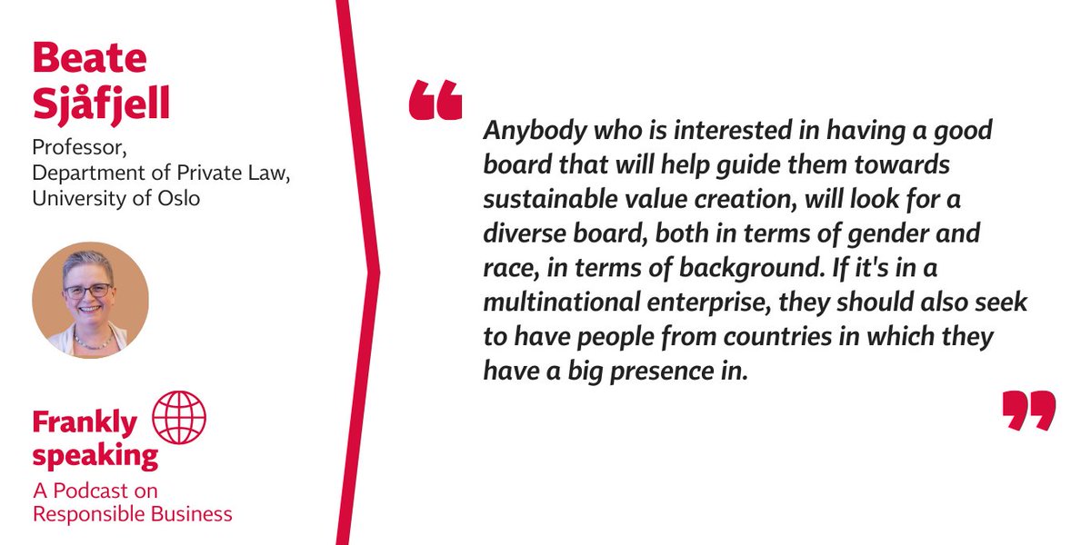 Responsible Companies | Frank Bold (@purposeofcorp) on Twitter photo Gender as an agent of change? ♀️♂️
Insights by <a href="/BeateSjafjell/">Beate Sjåfjell - no longer active here</a> in the latest episode of Frankly Speaking podcast - learn more about the importance of diversity on boards for promoting sustainable value creation.
👉Tune in: spoti.fi/3MDj9qu Gender as an agent of change? ♀️♂️
Insights by <a href="/BeateSjafjell/">Beate Sjåfjell - no longer active here</a> in the latest episode of Frankly Speaking podcast - learn more about the importance of diversity on boards for promoting sustainable value creation.
👉Tune in: spoti.fi/3MDj9qu