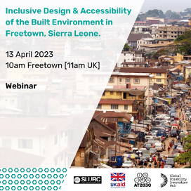 SLURC_FT's tweet photo. Register to join us on Thursday 13th April at 10am to hear more about the experience of persons with disabilities in #Freetown, and the importance of an #DisabilityInclusive built environment.
https://t.co/OqejfCqajH

#gdihub #at2030
@SLURC_FT  @GDIHub  @AssistTech2030   @UKaid https://t.co/FLWQU3cnuI
