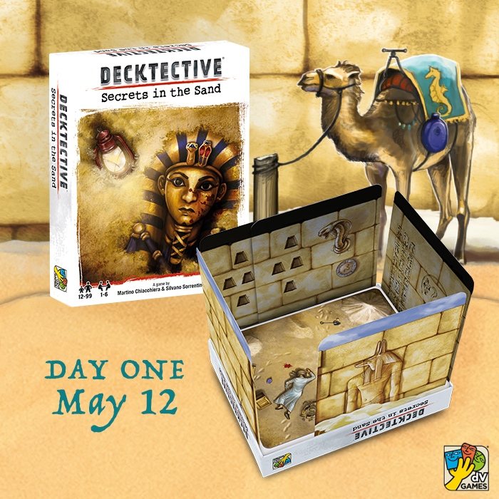 dVGiochi's tweet photo. 🐪 In #Decktective: Secrets in the Sand, three grave robbers raid an archaeological dig to steal precious artifacts. A lifeless body is found in the sand... Who are the thieves? And how did the victim die? 📜
Get ready for a new #crime game!
🔜 DAY ONE: May 12
#DVGames https://t.co/kYykTsmB3t