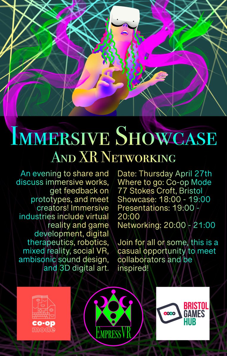 Immersive friends! I am organising this showcase 6pm 27th April with #empressVR and #coopmode Would love to see you there 💜🚀