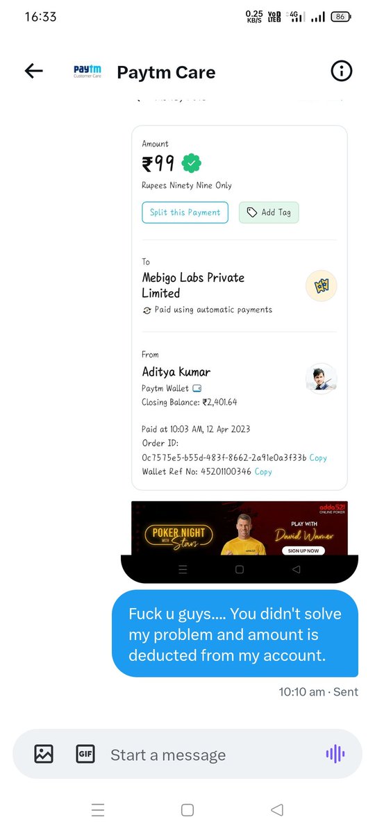 NoiseRetreat's tweet photo. @Paytm 
Worst service by paytm https://t.co/QXjpSbeF2K