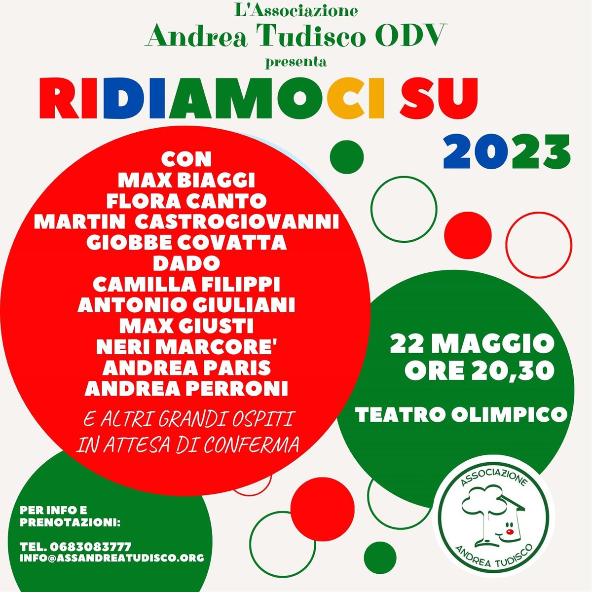 Ridiamoci Su 2023 - cominciamo a svelare il grande cast di amici che animeranno la nostra serata solidale... e le sorprese non sono finite!
Vi aspettiamo per ridere insieme e sostenere l'Associazione.
#solidarietà #teatroolimpico #ridiamocisu #ridere #evento #eventosolidale
