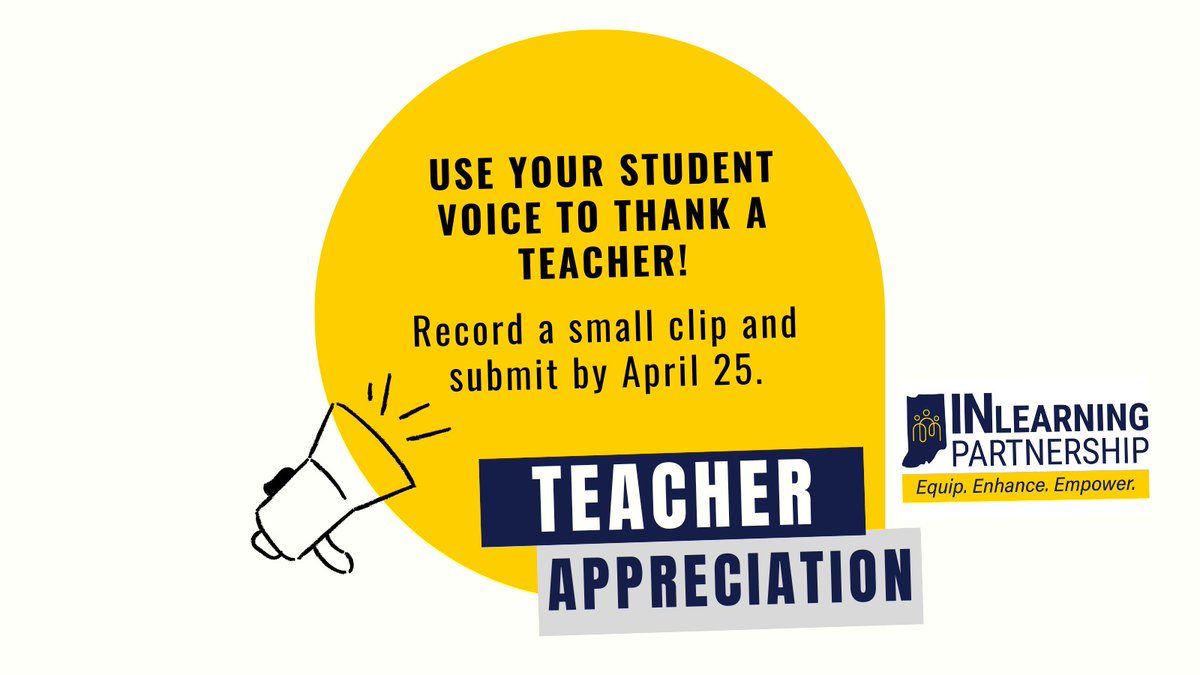 Teacher Appreciation Week is coming, and the Hoosier learning community would love to hear from students. A quick & simple way to elevate student voice! Check it out - bit.ly/INLPTeacherApp… @EducateIN @INLearningLab #INLearningPartner