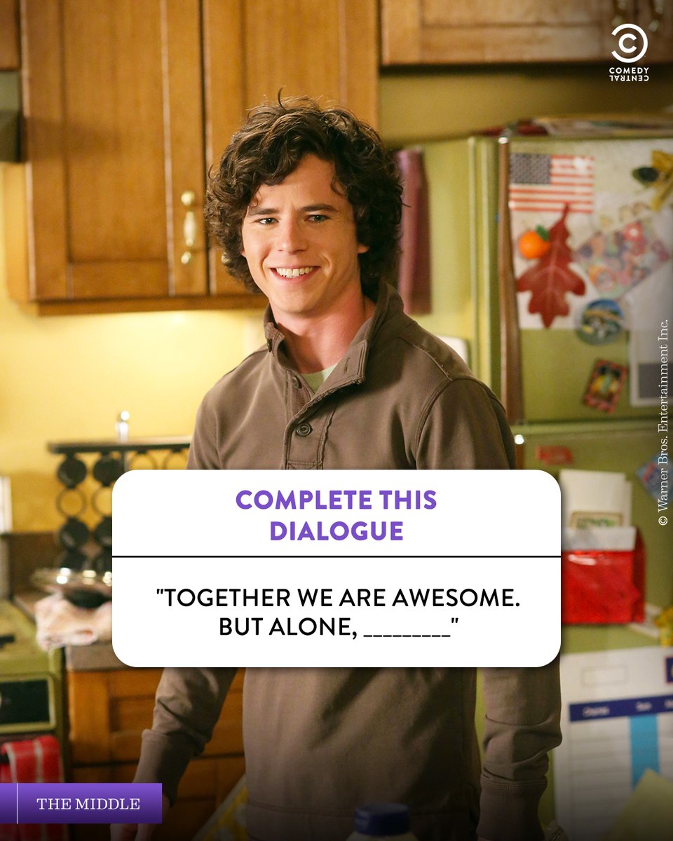 ComedyCentralIn's tweet photo. You can be awesome all alone, at least Axl thinks so!
Comment down your answer!ππΌ
#ComedyCentral #FamilyDrama #Comedy #Drama #TVShow #Sitcom #TheMiddleShow #Axl #AxlHeck #CompleteTheDialogue #Awesome https://t.co/xMVrD93TLW