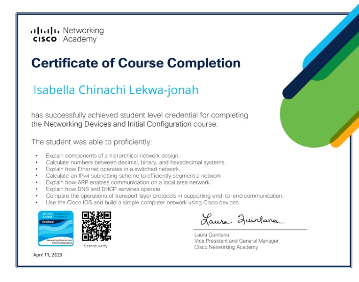 Isabella_Lekwa's tweet image. Remember starting my yesterday with 6 course topics and 3 assessments to finish in my networking devices and initial configuration course for the cyberlearners program. Wasn&apos;t easy but then....
#cybersecuritybasic 
#cyberlearners
#Web3 
#Web3Community