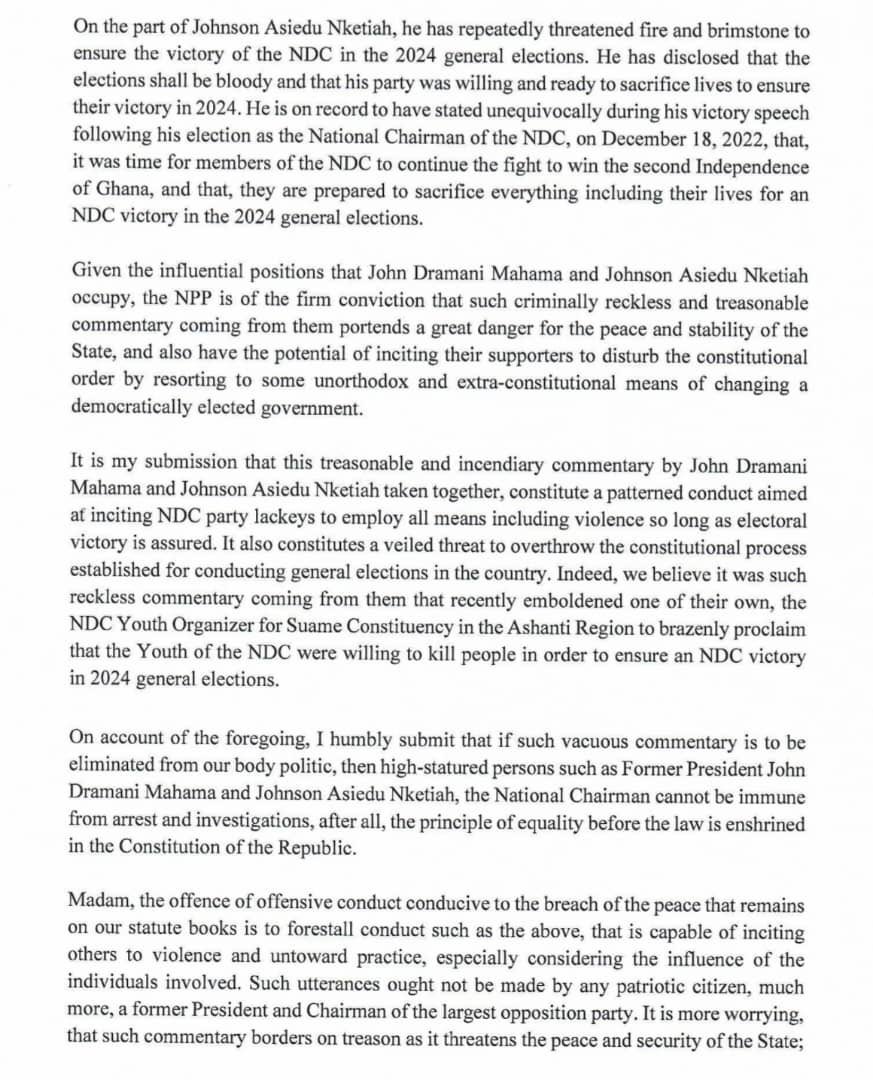 henrynanaboakye's tweet image. PETITTION FOR THE ARREST, INVESTIGATION AND PROSECUTION OF JOHN DRAMANI MAHAMA AND JOHNSON ASIEDU NKETIAH FOR TREASONABLE CONDUCT AND FOR OFFENSIVE CONDUCT CONDUCIVE TO BREACHES OF THE OF THE PEACE CONTRARY TO SECTION 180 AND 207 OF THE CRIMINAL OFFENSES ACT, 1960 (ACT 29)…..