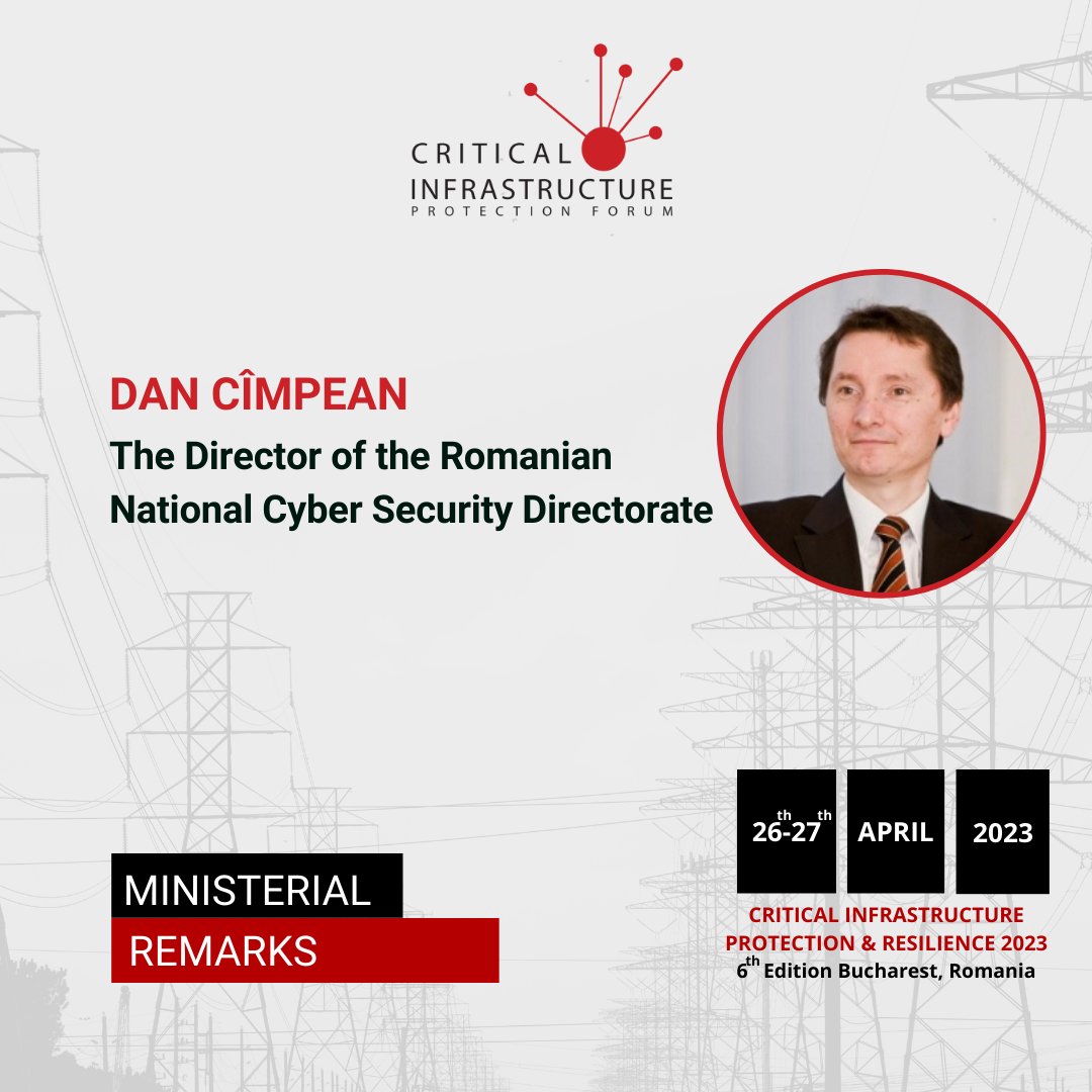 CipForum's tweet image. We have the privilege to announce Mr. @DanCimpean , The Director of @DNSC_RO , as a speaker during @CipForum . 

Find more information about the event here: cip-forum.ro  

#CIPForum #CIPForum6 #CriticalInfratructure #Resilience