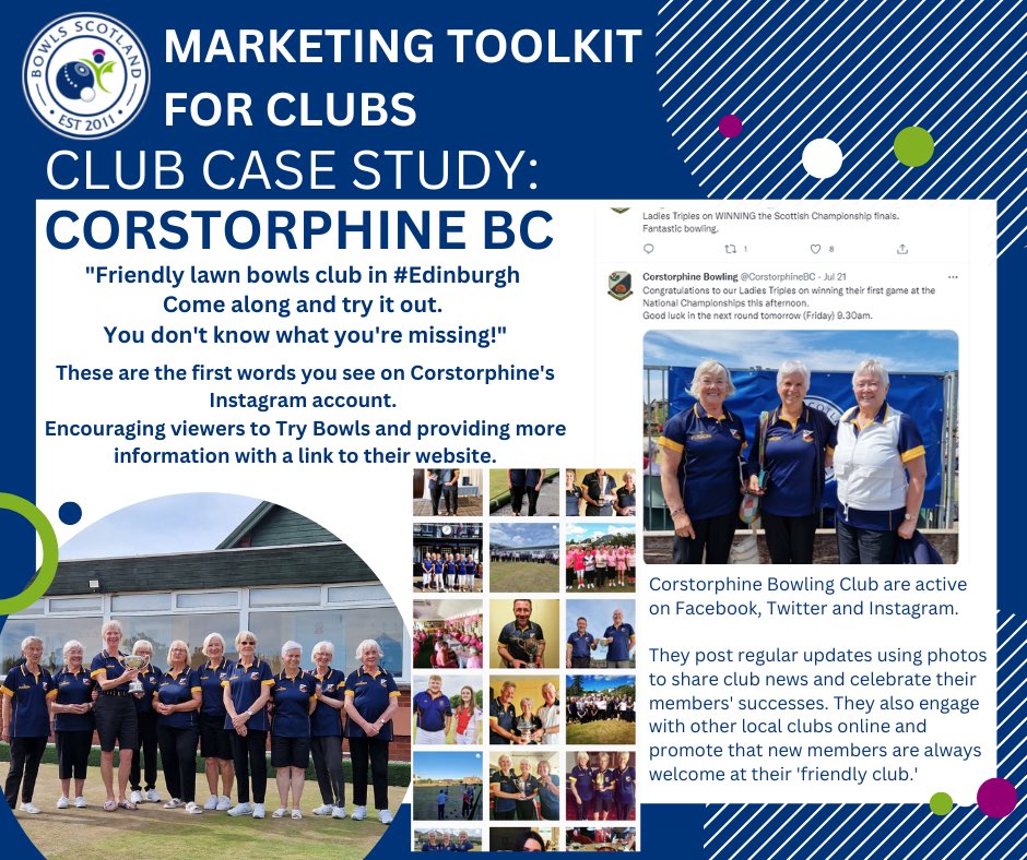 BowlsScotland's tweet photo. 🧰🧰🧰
 
@CorstorphineBC are active users of Instagram which enables them to share updates from events and attract new members via exposure of the club to a new audience.
 
🤝 To receive the full Marketing Toolkit, sign up to Try Bowls via our website: https://t.co/KJG0Dl6KfY https://t.co/KXspp8qBVK