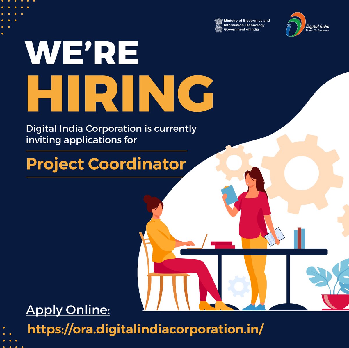 DigitalIndiaCrp's tweet photo. #VacancyCircular | Digital India Corporation is currently inviting applications for the position of ‘Project Coordinator’ on Contract / Consolidated basis.
For further details, click here: https://t.co/v1bR6bjB8X
Apply Online: https://t.co/pAZ3xo3rlV https://t.co/czZ8tt9Q8u