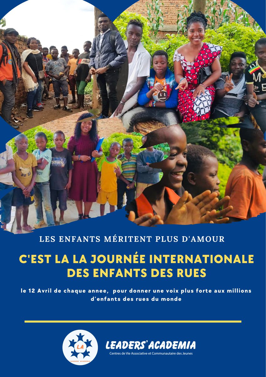 LeadersAcademia's tweet photo. La Journée internationale des enfants des rues est observée chaque année le 12 avril pour donner une voix plus forte aux millions d’enfants des rues du monde entier afin que leurs droits ne puissent être ignorés.

#journeeInternationaledesEnfantsDesRues
#EnfantsDesRues https://t.co/QoFARK3p9L