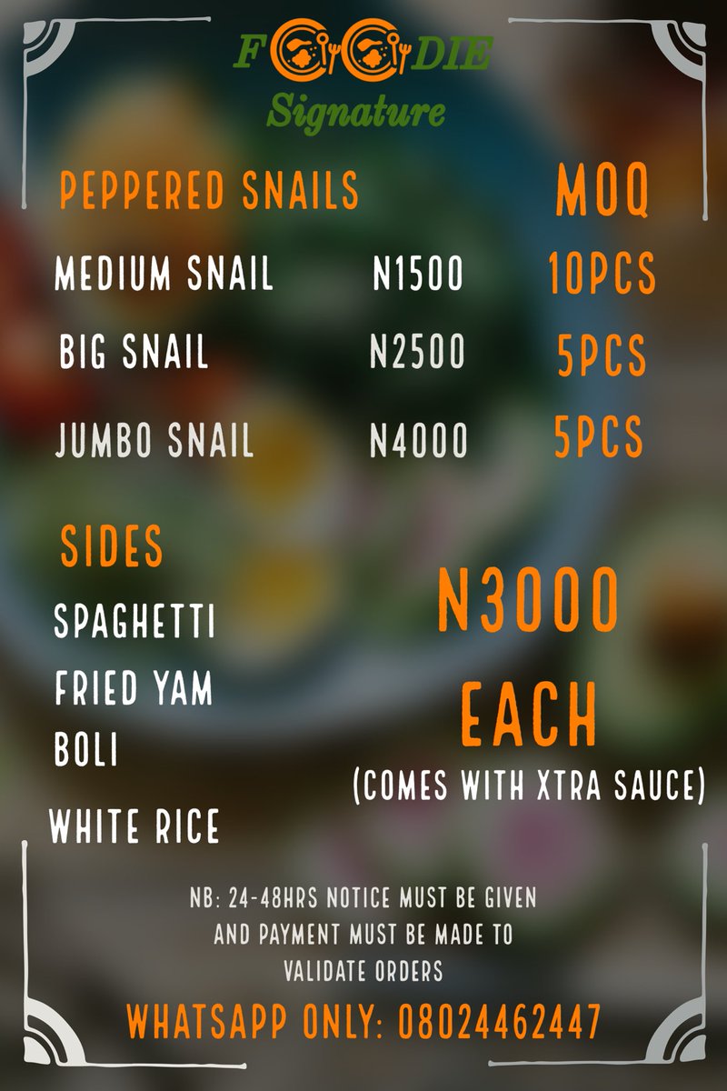 FoodieSignature's tweet image. Place orders for your peppered snails 🐌 #customerorder #foodiesignature