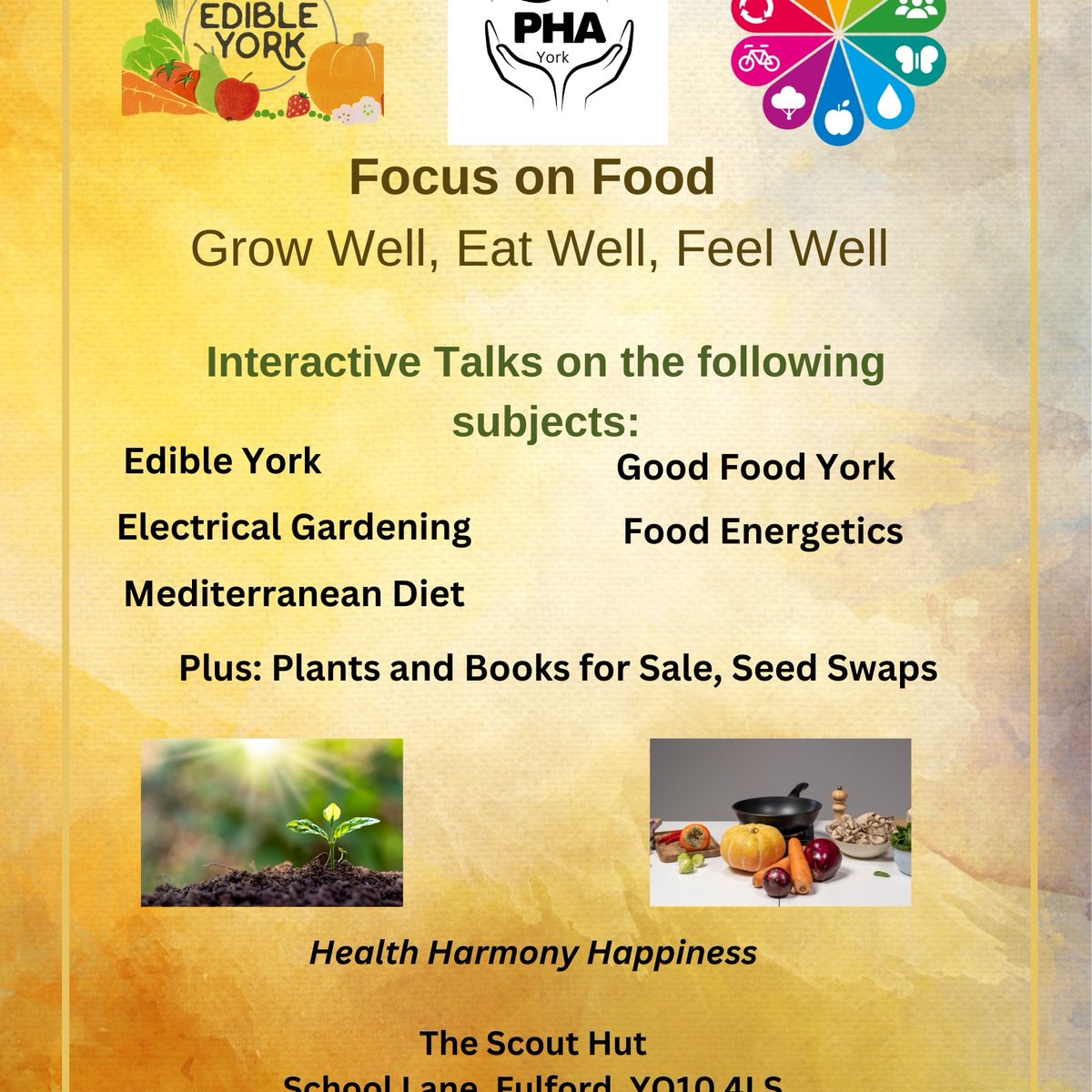 Come to our Focus on Food event on Friday April 21st at the Scout Hut in Fulford, 1 - 6pm. 
A collaboration with <a href="/GoodHealthYork/">YourGoodHealthYork</a> <a href="/EdibleYork/">Edible York</a> and other speakers on aspects of food growing and consumption.