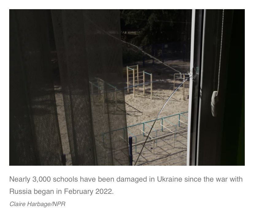 ElissaNadworny's tweet image. I first visited this kindergarten in late August — when it was covered in broken glass. 

It had been hit by Russian artillery. Nearly 3,000 schools in Ukraine have been damaged since the war started. 

I did a news story on @MorningEdition about it 🔊👇

npr.org/2022/09/01/112…