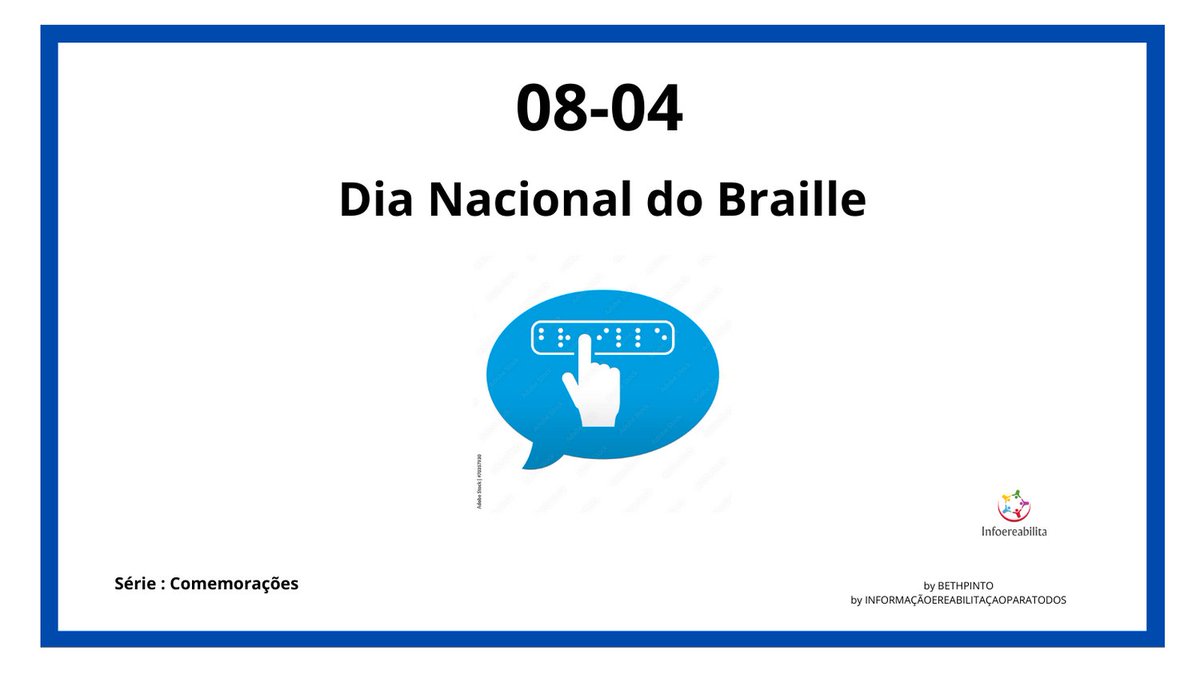 infoereabilita's tweet image. Olá! Dia 08-04 é o dia Nacional do Braille, pois homenageia um importante professor, que trouxe o método para  o Brasil, e que muito contribuiu para a inclusão.  D. Pedro II, ficou impressionado com seu trabalho.  bjs Beth #infeoereabilita #educação #deficiêntevisual #informação
