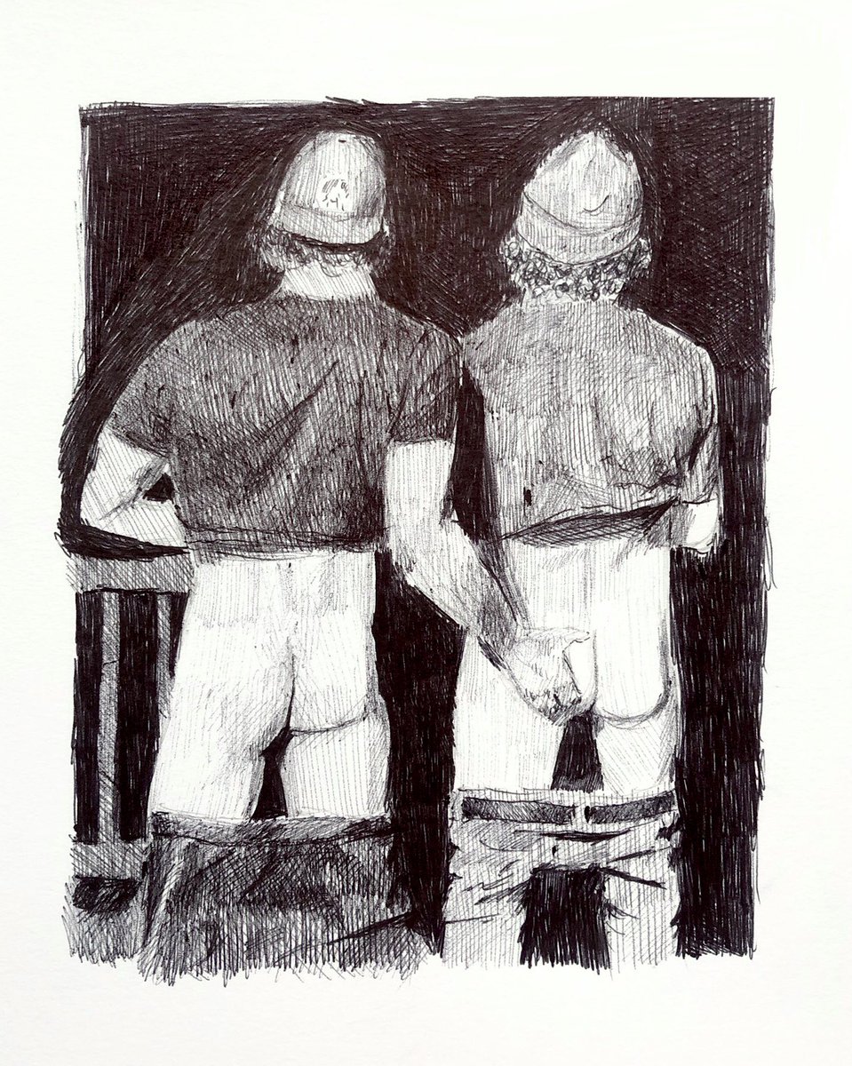 “Just Friends” 

Black Biro on Paper 
15.5 cm tall x 12.5cm long 
Available 

#gayart #hotgayart