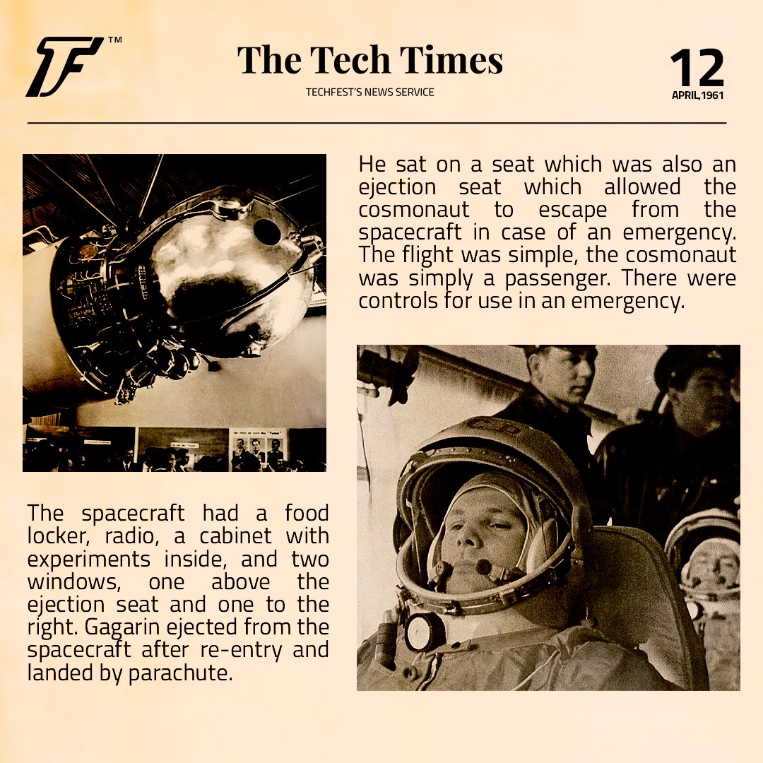 Techfest_IITB's tweet photo. On this day in 1961, cosmonaut #YuriGagarin became the first human being to journey into outer #Space showing us what is possible when we dare to dream big and push the limits of #Science and #technology
#Techfest #IITBombay #dreamon #firsthumaninspace  #astronaut #history https://t.co/08AR6SNrh0