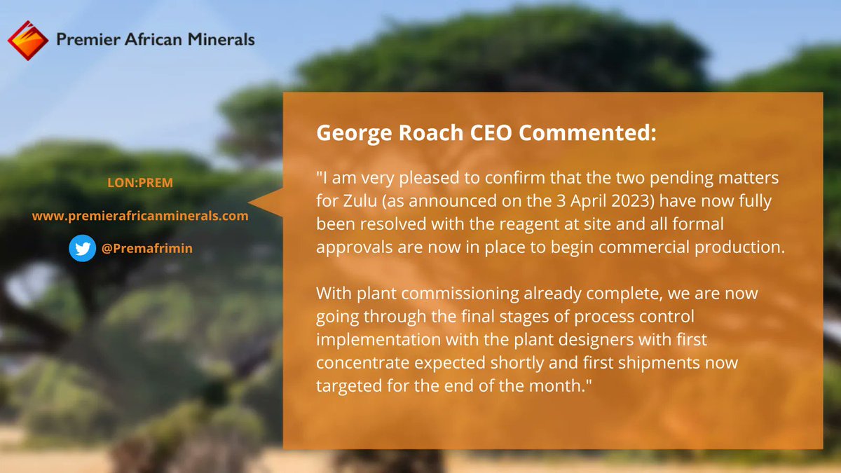 Premafrimin's tweet photo. #PREM #ZuluLithium #Lithium #PilotPlant #Stark 
𝐙𝐮𝐥𝐮 𝐋𝐢𝐭𝐡𝐢𝐮𝐦 𝐔𝐩𝐝𝐚𝐭𝐞
@Premafrimin is pleased to provide a further update on the first production at Zulu Lithium and Tantalum Project ("Zulu").
https://t.co/OSbVHFt9Wk https://t.co/h4rgMm9Lui