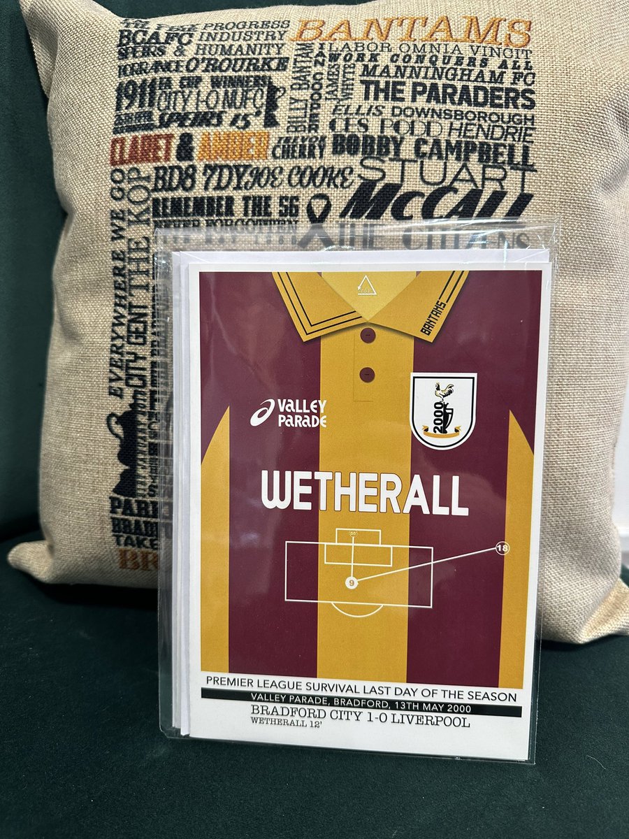 sporting_post's tweet photo. Memorable Match Shirts for Bradford City 

Yeates, BCAFC 4-2 Chelsea FA Cup Giant Killing! 2015

Wetherall, BCAFC 1-0 Liverpool Premier League Survival 2000

Their may be another incoming with 6 games to go for the Chickens!
##bcafc #bradfordcity #upthechickens https://t.co/kUYmOMfglz