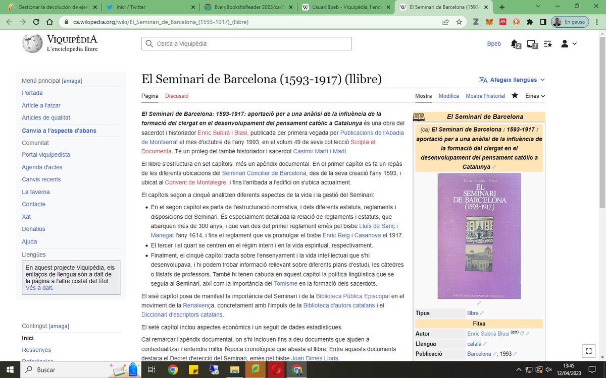BiblioEpiscopal's tweet photo. I el 5è: "El Seminari de Barcelona (1593-1917)", obra del 1993 d'Enric Subirà i Blasi i editada per @PublAMontserrat on es recull la història de la nostra casa entre aquests anys.

#ACadaLlibreElSeuPúblic

https://t.co/fJQwfHh3Wj https://t.co/YBDNpNDYJE