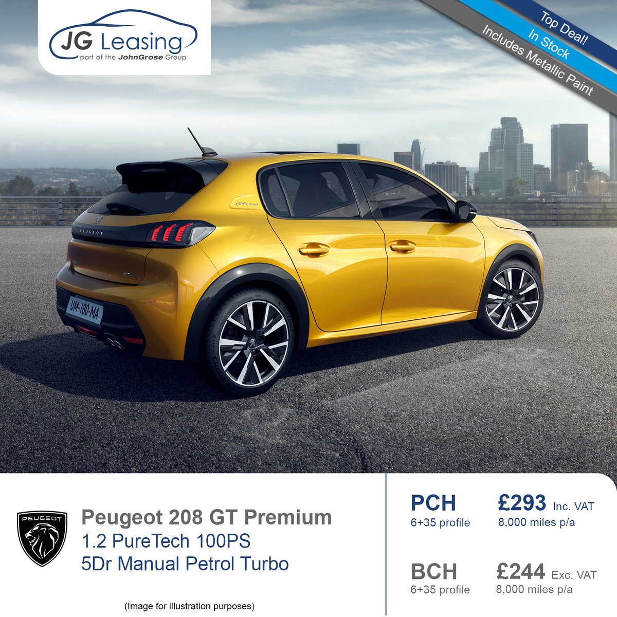 JGLeasing's tweet photo. Deal of the week🙌
Peugeot 208 GT Premium is now available for £244 (+VAT) per month on Business Contract Hire!
🕑 Term: 3 years
📅 Profile: 6 + 35
🛣️ Mileage: 8,000 per annum
For more information, please visit https://t.co/uaXBYAcwLx #bch #businessleasing #peugeot https://t.co/I0wSMv9xAP