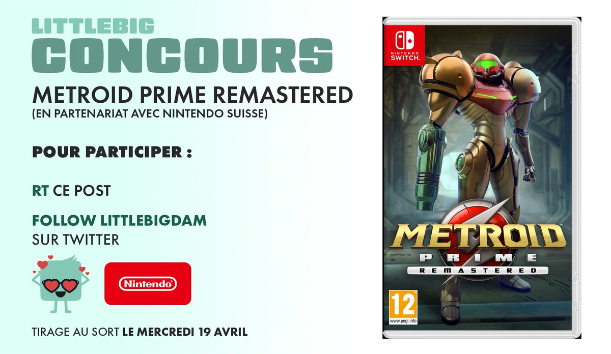 LittleBigDam's tweet photo. LittleBigConcours ! 

En partenariat avec Nintendo Suisse, pour fêter la sortie du test du jeu sur le blog, nous vous proposons de remporter un exemplaire de Metroid Prime Remastered sur Switch !

✅ Follow moi @LittleBigDam 
✅ RT Ce post 

TAS le 19.04 ! 

#Concours https://t.co/c8BmFJBkbv
