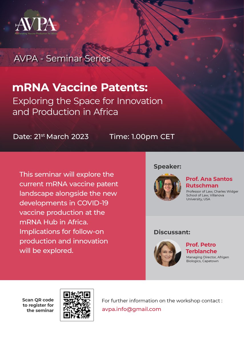 Excited to be discussing mRNA #vaccine patents with Accelerating Vaccine Production for Africa. W/ <a href="/PetroTerblanche/">Petro Terblanche</a> and <a href="/BKCHarvard/">Berkman Klein Center for Internet & Society</a>'s <a href="/GehlSampath/">Padmashree Gehl Sampath</a>