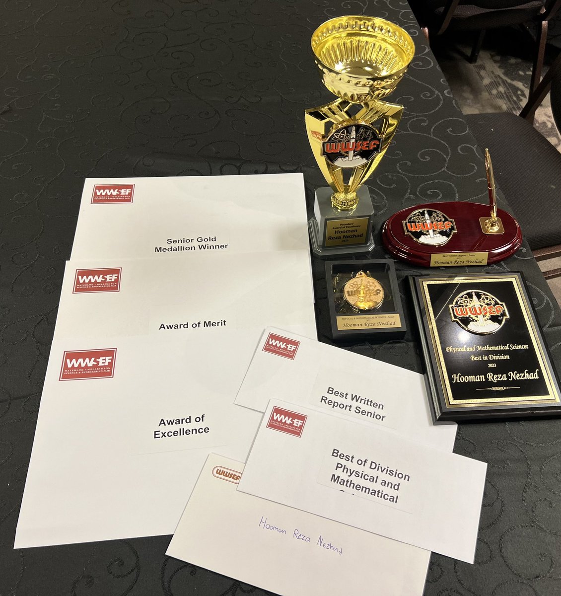 HomaKrp's tweet photo. Sure I am a very proud mom....he swept all the awards and Merits @WWSEF science fair, including the award of excellence! Canada-wide competition, here he comes!! #NextGenerationScientists https://t.co/jsbSm8Dnoe