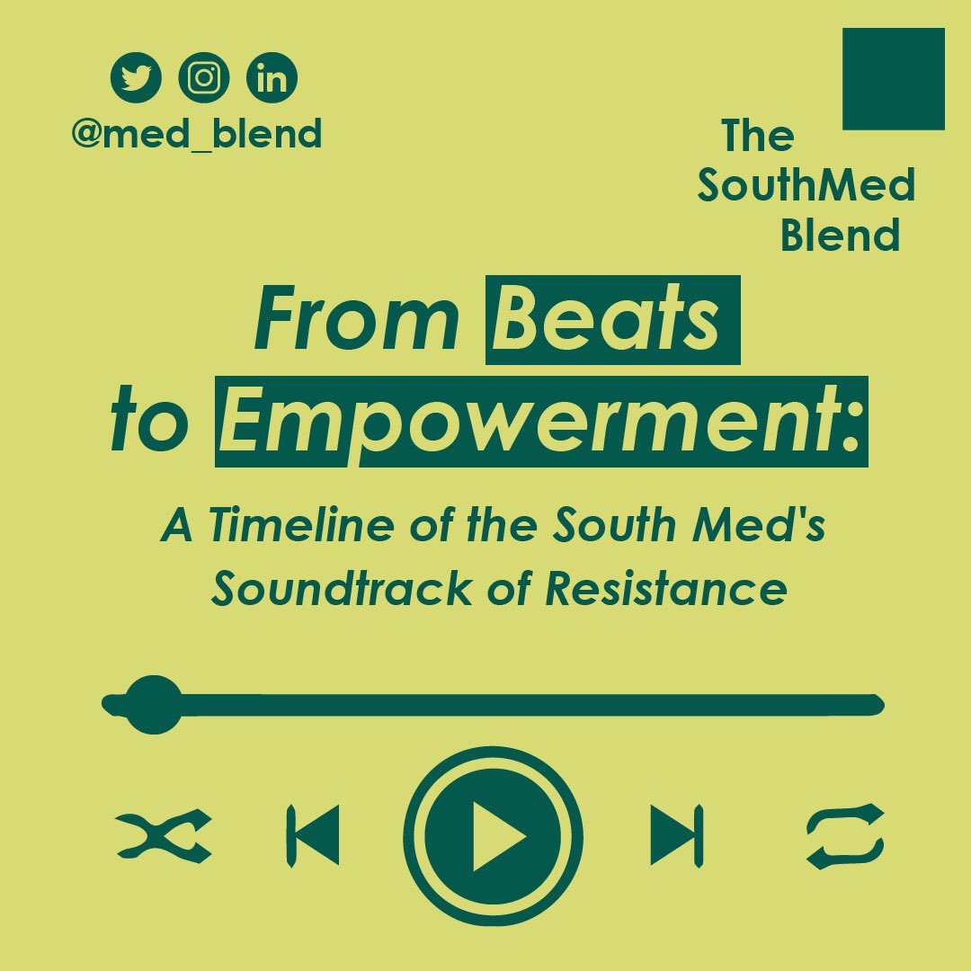 med_blend's tweet photo. 1/3: 🎶 What do #Gnawa, #Rai, and #Chaabi have in common? 🤔

They all played a significant role in the political movements of Morocco, Algeria, Tunisia, Libya, and Egypt. 🌍 https://t.co/5bMo9vCaK9