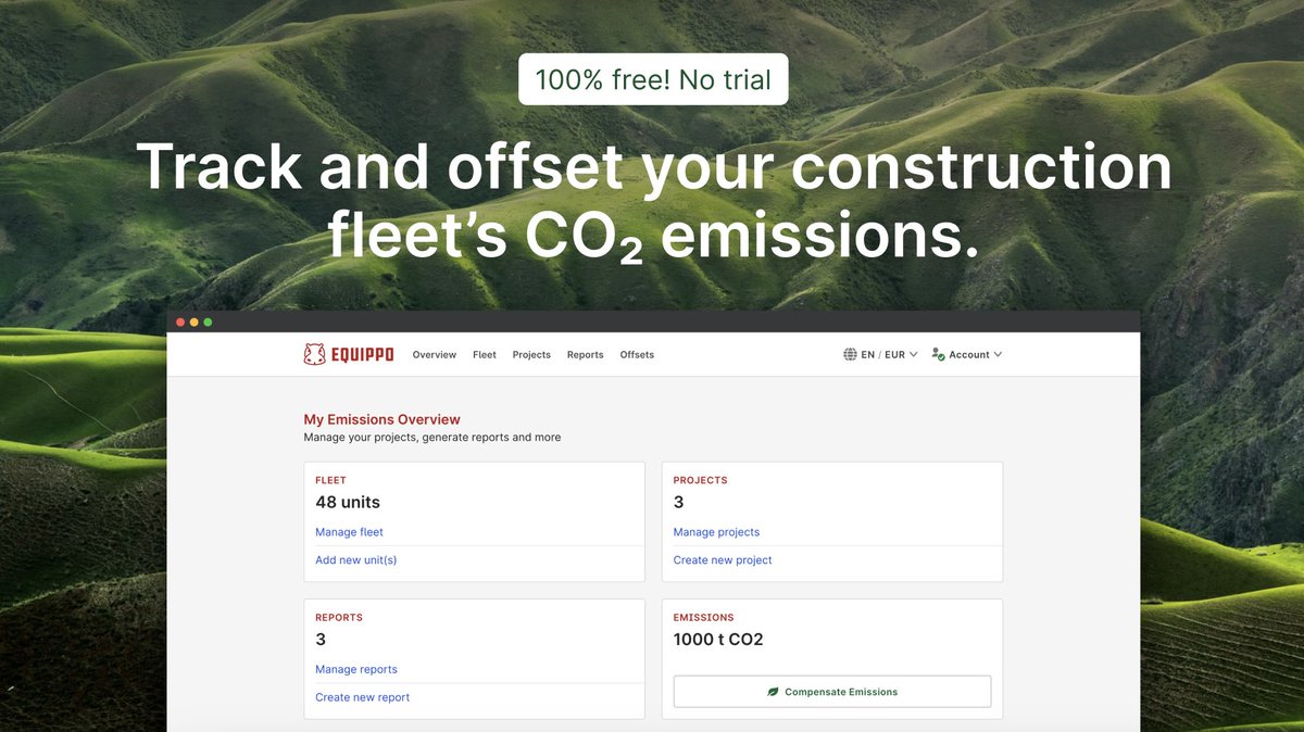 Our Fleet Emissions Cockpit makes it easy to track your emissions per project and buy carbon credits to offset your environmental footprint: Learn more: equippo.com/en/fleet-emiss…

✅ Avoid losing new business
✅ Remain compliant with regulations
✅ Do your part in saving the planet