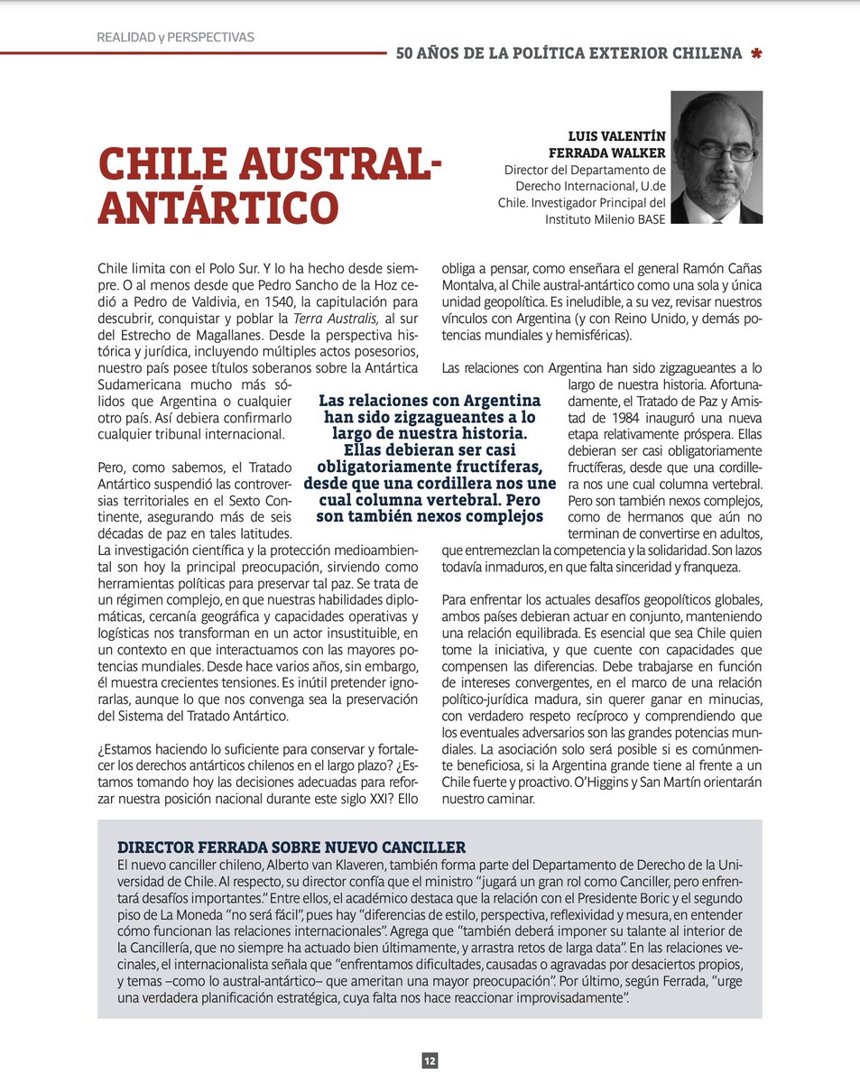UChile_IntLaw's tweet photo. Columna del Prof @lvferrada sobre el Chile austral-antártico en la última edición de Realidad y Perspectivas https://t.co/sgSrXuPXWL