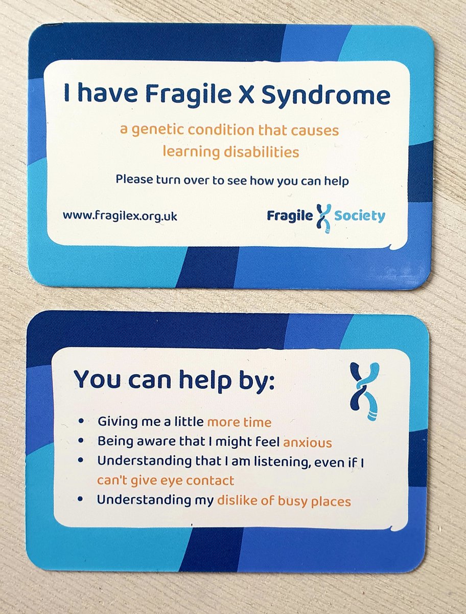 fragilexuk's tweet image. If you, or your loved one, are feeling anxious about shopping or using public transport, our new design #FragileX Assistance Cards may help - avail from our online shop in 2 pack sizes: 15 cards in a case for £1, or 100 cards in a box for £3 (plus P&P):
fragilex.org.uk/product-page/a…