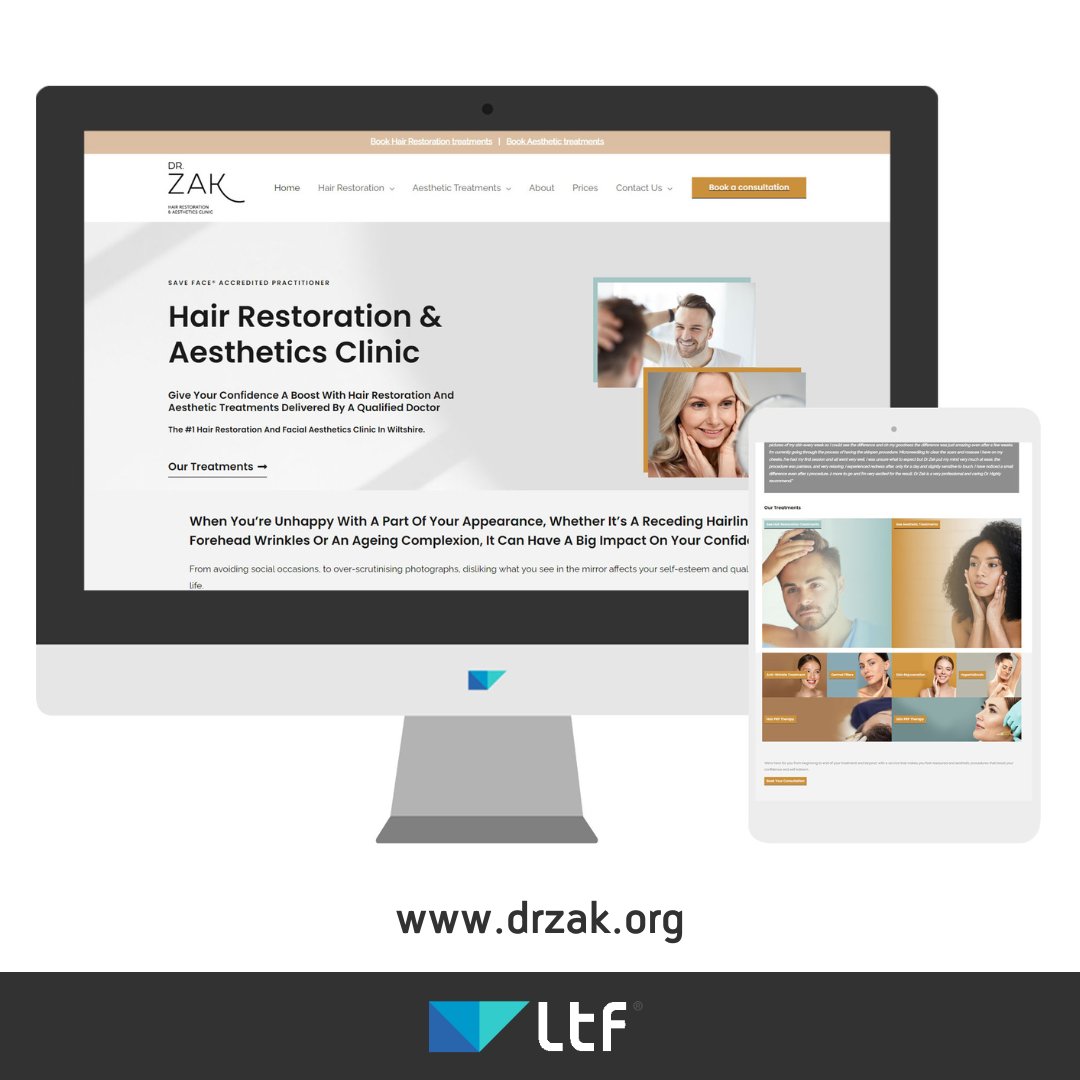 We've been working on Dr Zak's new website and #branding for his Hair Restoration &amp; Aesthetics Clinic.

You need branding that reflects your company and is recognisable. 👀

If you are starting a #business, or are in need of a refresh, book a call! ow.ly/NKV450NtzMq.