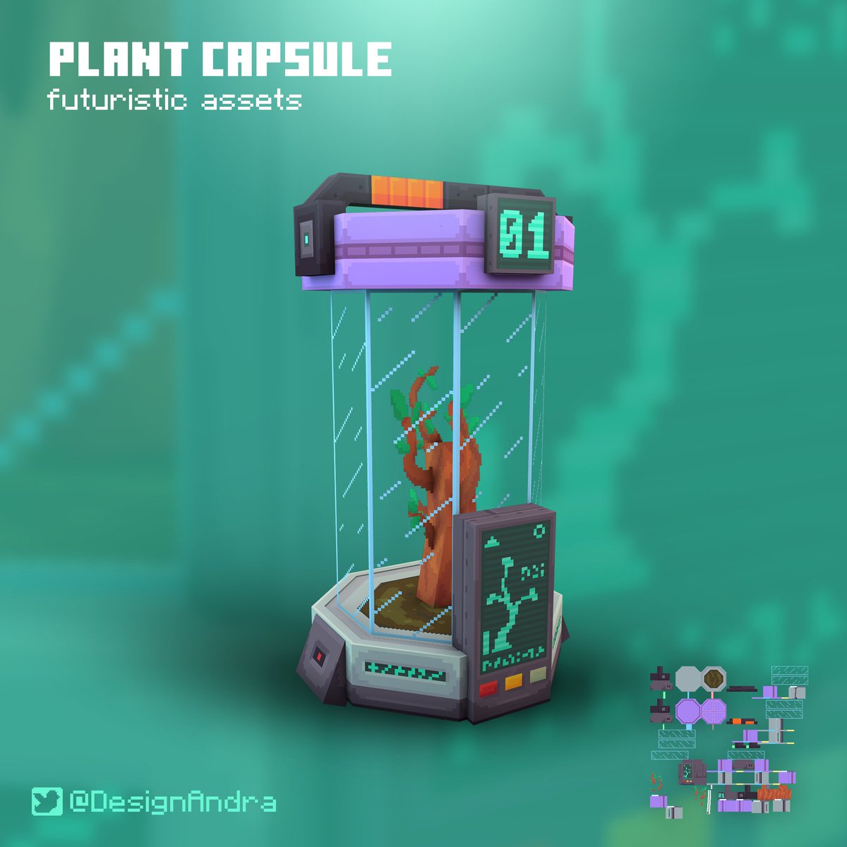 DesignAndra's tweet image. #Day7 
Plant Capsule ✅
Today we are moving from a medieval to a futuristic style.⏳
#minecraft #minecraftmarketplace #blockbanch #voxel #pixelart #3dmodel #3dmodeling #art #design #3dartist