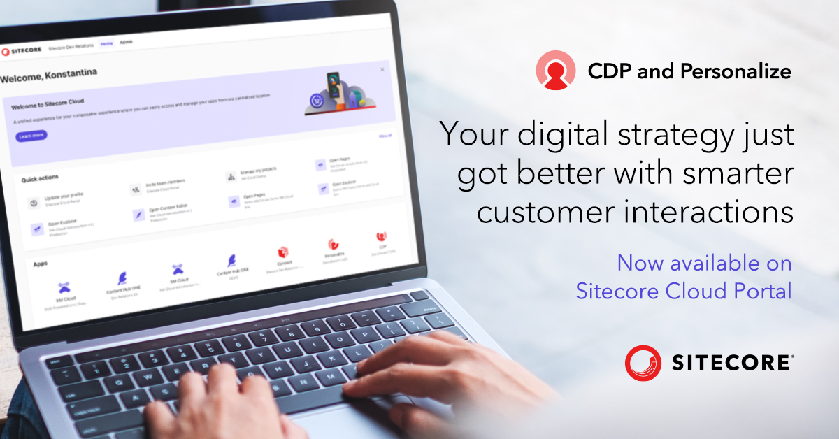 Sitecore's tweet image. Lean into customer data for every digital campaign. Reach your audiences with content they care about. Do it all using Sitecore CDP and Personalize – now available on the Sitecore Cloud Portal. siteco.re/3KyT60U

#SitecorePersonalize #SitecoreCDP #SaaS