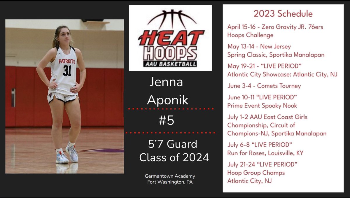 JennaAponik's tweet photo. Come watch my team and I play this upcoming AAU season!  1st tournament this weekend. @heat_hoopsaau https://t.co/mEBNrOcIWm