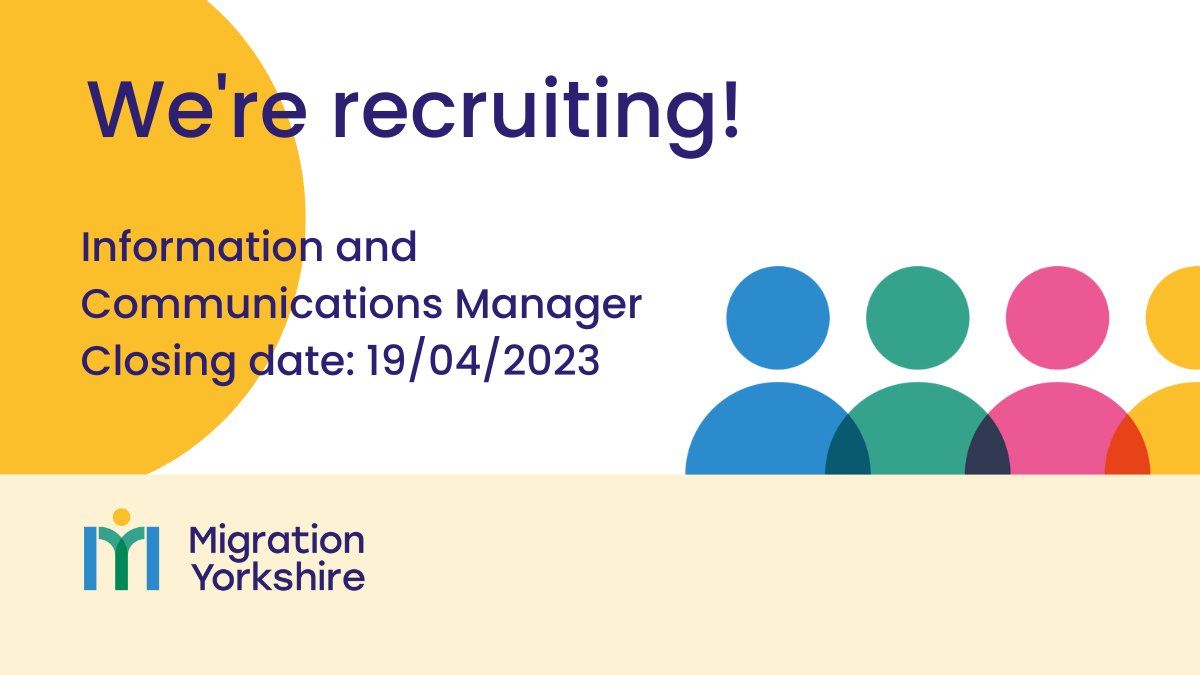 MigrationYorks's tweet photo. There's 1 week left to apply to be our new Information and Communications Manager! 
Apply here https://t.co/i31Vxr6rvP #Jobs #CommunicationsJobs #careers https://t.co/Fp3ZVtrCqa