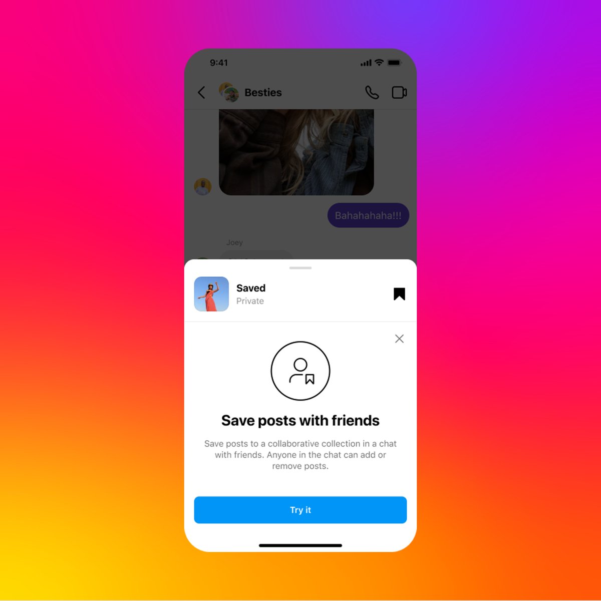 instagram's tweet photo. ✨ 5 tips ‘n tricks to connect with friends on Instagram ✨

1. Save content together with collab collections 🤝

Tap save icon on a post → create new collaborative collection https://t.co/5PGiwcYU80