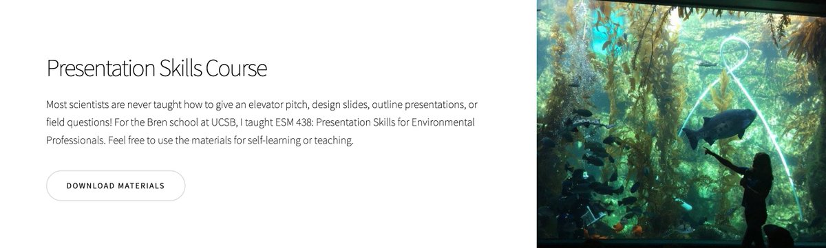 Despite being part of our jobs, scientists are rarely taught how to give presentations! 
At <a href="/BrenUCSB/">UCSB Bren School</a>, I taught a course on this hidden curriculum. Materials are now on my website for those who wants to teach a similar class or just learn something new 🥳 alexandraatleephillips.com/resources