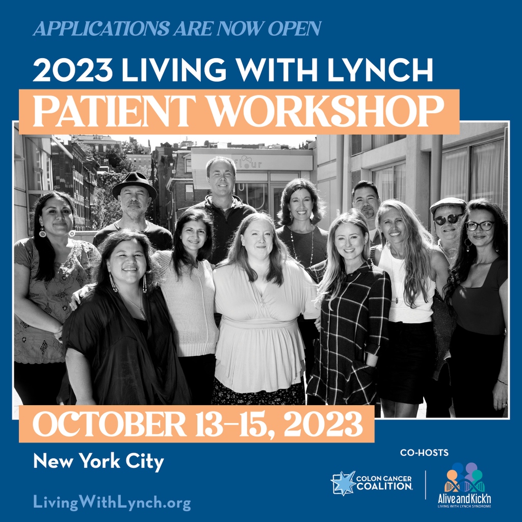 Application will close April 15th, apply now!  Are you or someone you know living with Lynch syndrome? Join us for the upcoming Living with Lynch Patient Workshop! @coloncancercoalition  @aliveandkickn #LivingWithLynch #PatientWorkshop  l8r.it/EzDE