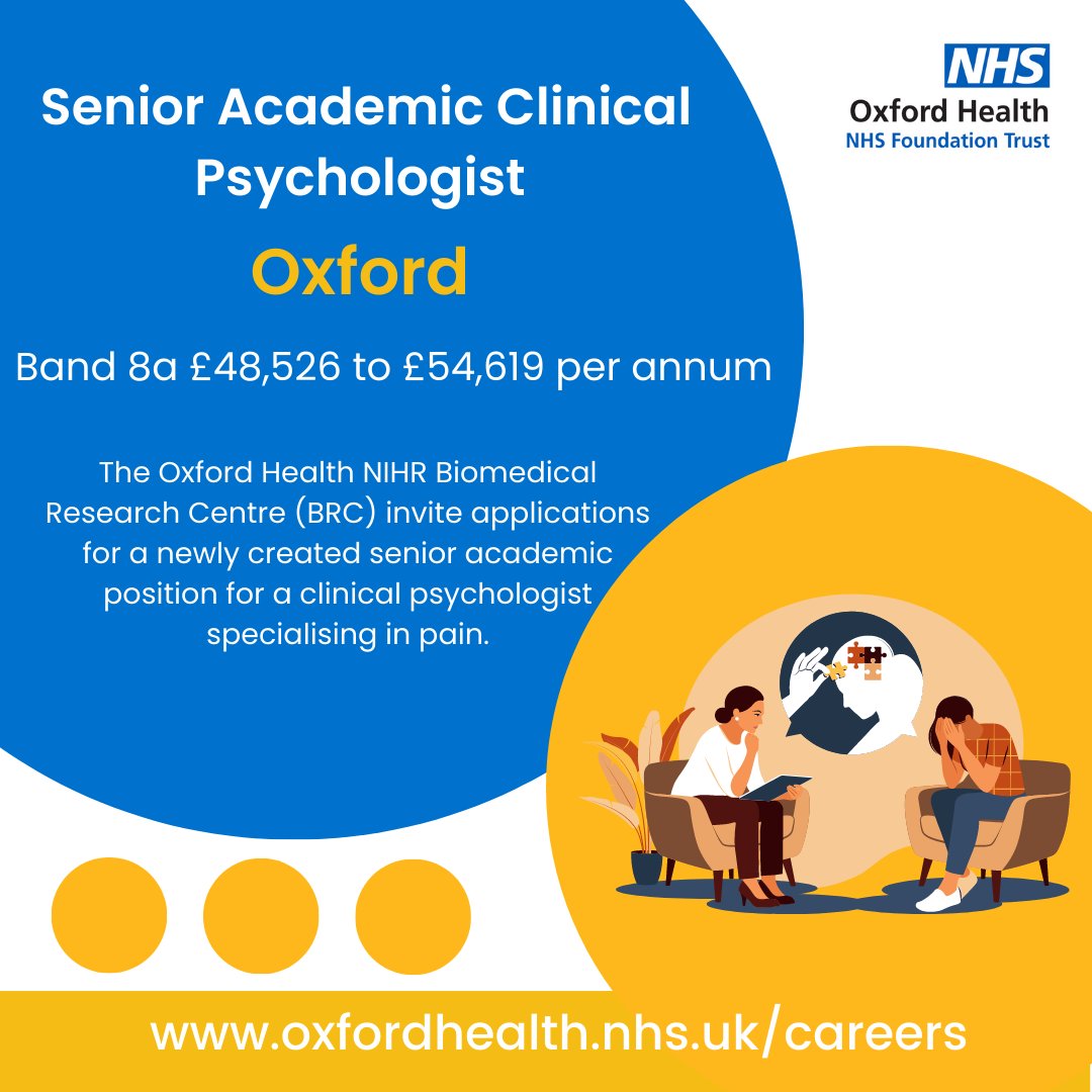 OHFTCareers's tweet photo. We are looking for a Clinical Psychologist for a new and exciting research post specialising in pain.
Find out more - https://t.co/CJdbV7Wc7P
Closing date – 19th April 2023
#workwitus #oneohft #clinicalpsychologist https://t.co/oZNdOf4ide