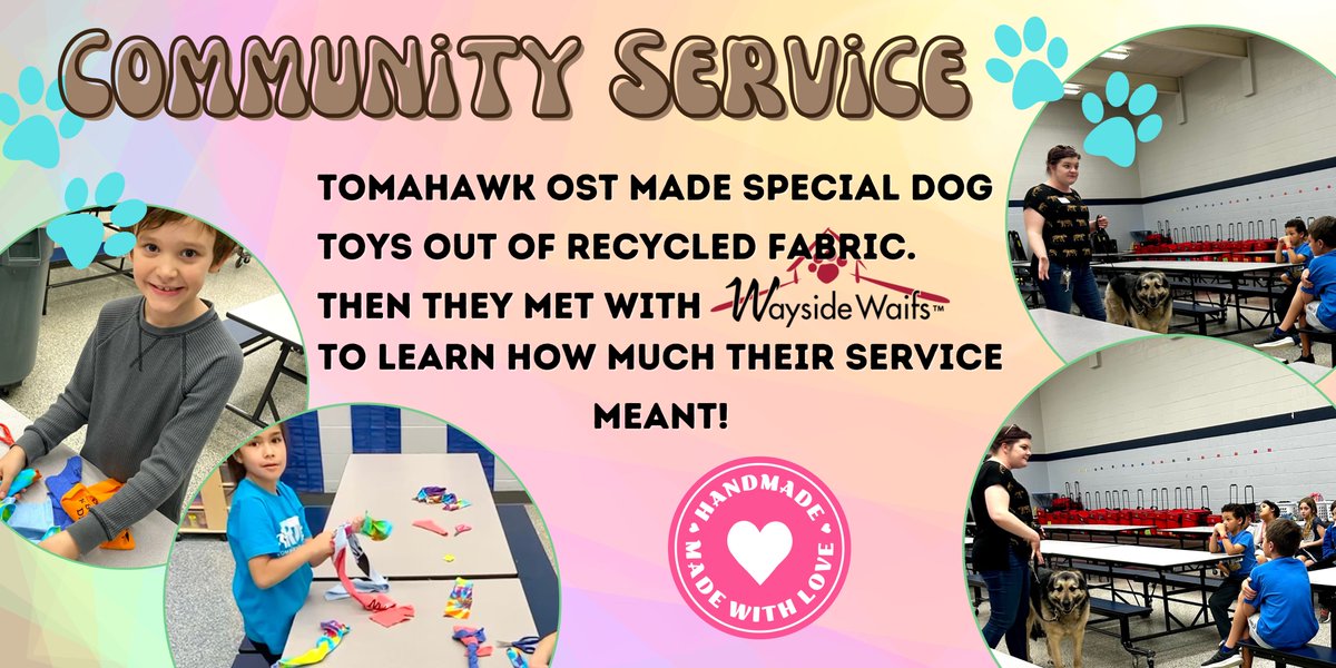 Our program kiddos make us so proud!  Tomahawk OST did a project to help <a href="/WaysideWaifs/">Wayside Waifs</a> pets.   

#communityservice #madewithlove