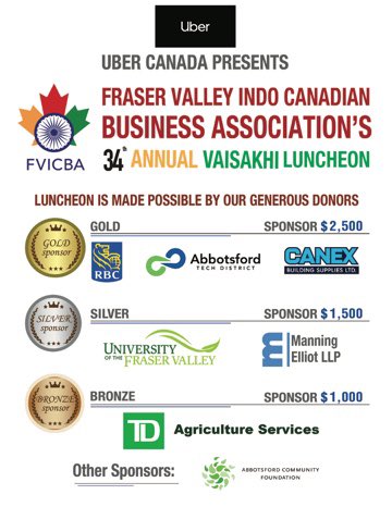 fvicba's tweet photo. Thank you to all of our sponsors for the 34th Annual Vaisakhi Luncheon presented by Uber.

Your support is what makes these types of event happen! Thank You! https://t.co/MEXeuJ6S8v